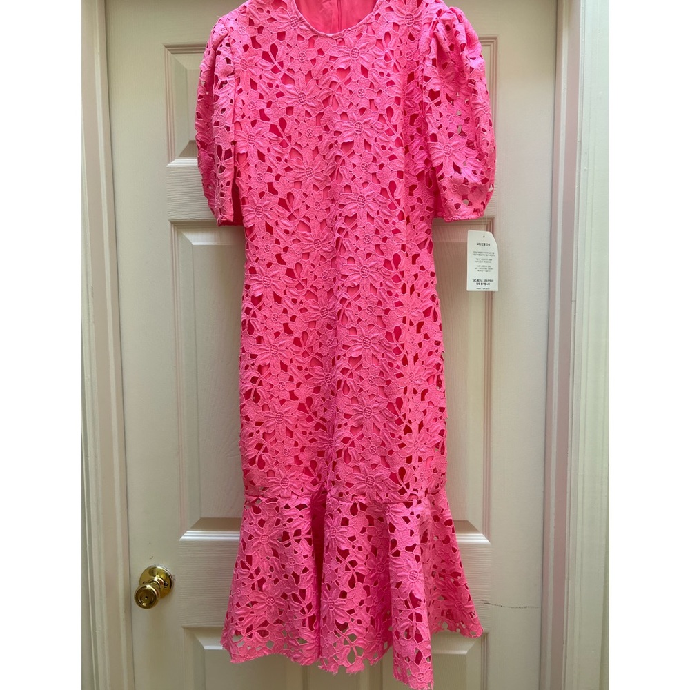 Hot pink mermaid embroidered flower dress.